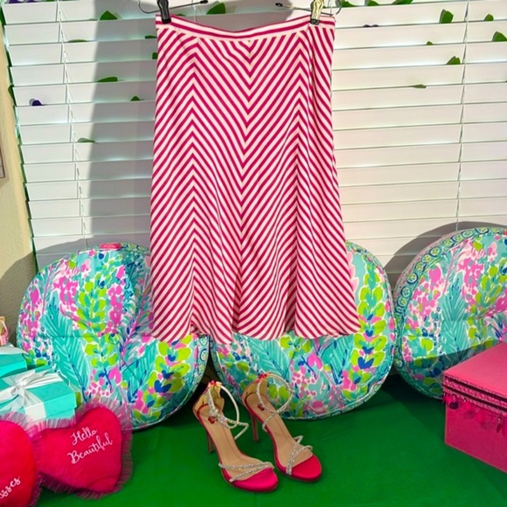 Michael Kors silk bright pink and white chevron panel skirt